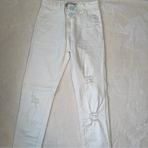Byegreis White Distressed High Rise Denim White Jeans NWT S